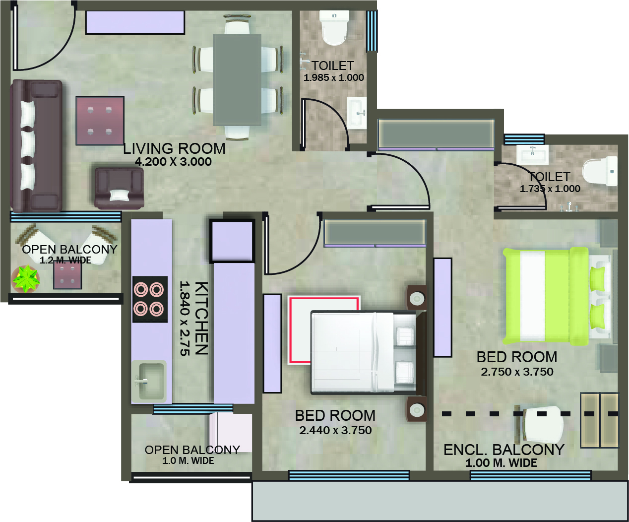 2 BHK Floor Plan